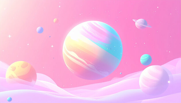 D pastel universe with planets and shooting stars ai generated illustration
