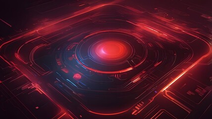 Futuristic red circuit board design with glowing core, ideal for technology, gaming, and innovative concept visuals for modern digital projects