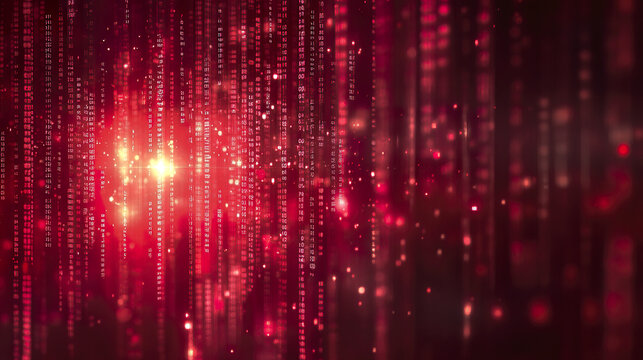 Glowing red matrix background with streaming code and digital light effects creating futuristic and dynamic technology atmosphere in vibrant red tones