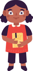 Little dark skinned girl holding book smiling