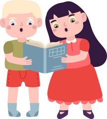 Children singing song while holding educational book