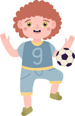 Little boy playing soccer with football