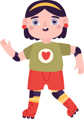 Smiling little girl roller skating wearing protective gear