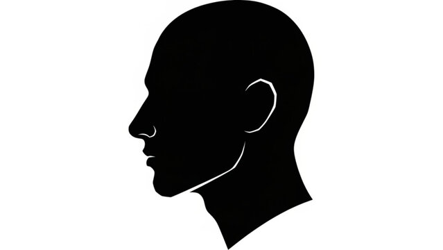 Silhouette of a bald man's head in profile with visible ear nose and mouth in black and white color scheme