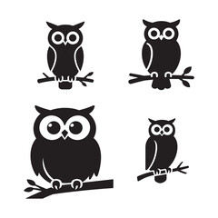 Fototapeta premium Wise Owl Sitting Branch vector silhouette