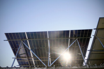 Detail of a photovoltaic panel for renewable electric production Eco, clean, sustainable energy concep