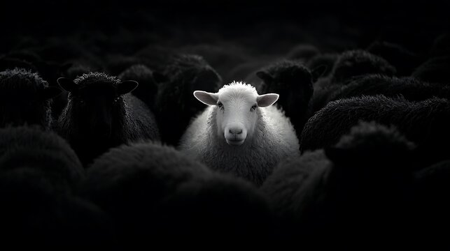 A White Sheep Standing Out in a Crowd of Black Sheep
