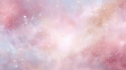 Fototapeta premium Luxury pastel cosmic background with rose quartz and champagne tones, delicate starfield, soft misty nebula, dreamy premium aesthetic with centered