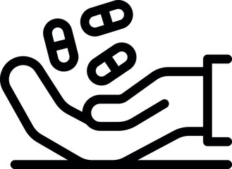 Open hand receiving falling capsules, symbolizing medicine, healthcare, and pharmaceutical industry