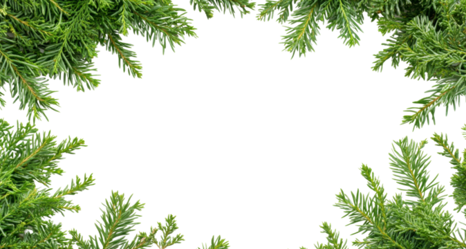 Christmas fir tree branches creating a frame on transparent background - Powered by Adobe