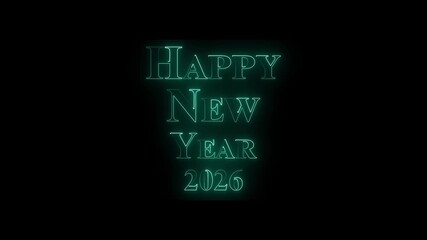 happy new year neon sign. Happy New Year text font with light. And black background