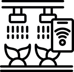 Automated irrigation system controlled by a smartphone app is watering plants, representing innovative agriculture and smart farming technology