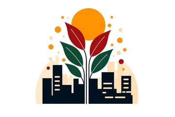 Flat Vector Urban Nature Growth Cityscape Illustration