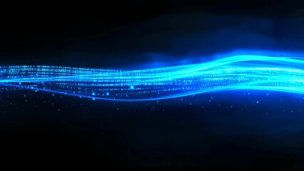 Bright blue light waves flow smoothly through a dark space creating a calming and mesmerizing visual experience