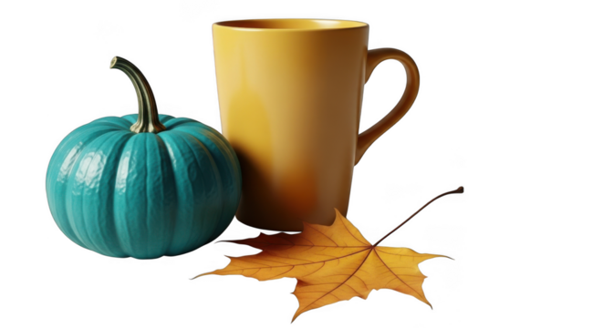 Autumn mug and pumpkin isolated on transparent background transparent background