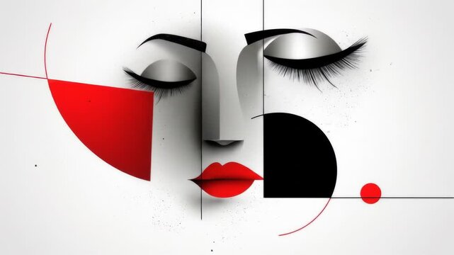 Abstract geometric portrait with bold red and black accents