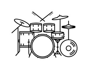 Dynamic drum kit line art, perfect for music posters and band promotions design
