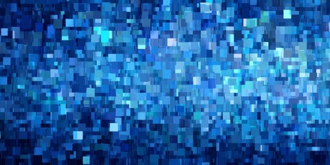 Numerous small squares of varying shades of blue form an abstract dynamic background pattern