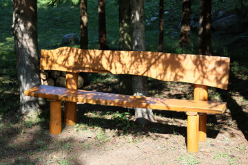 New wooden bench for tourists, High Tatras.