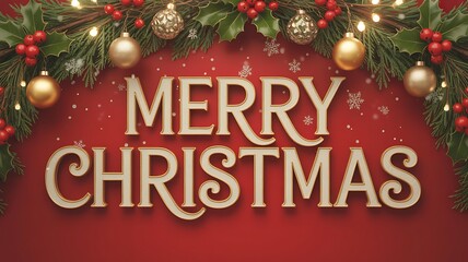 Obraz premium Christmas celebration with golden ornaments and vibrant Christmas message illustration