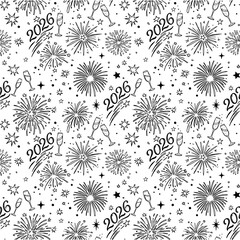 Black and White New Year 2026 Fireworks Pattern