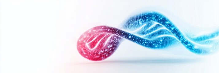 Abstract dna helix with glowing red and blue strands on gradient background