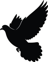 Black silhouette of a dove in flight, symbol of peace