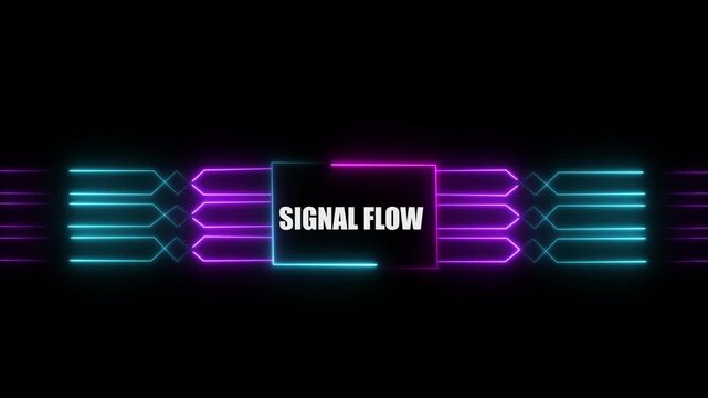 Networking chip icon futuristic neon circuit board SIGNAL FLOW animated. on black background. Motion graphic of digital logo with futuristic technology.4k video black background animated...