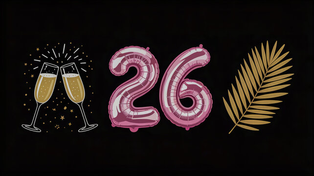 Twenty-sixth birthday celebration with champagne, balloons, leaf