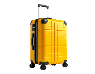 Bright yellow hard-shell suitcase with extended handle, black BG