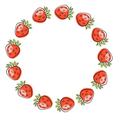 Strawberry wreath in flat style. Design for organic theme, healthy eating and grocery store.