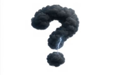 Question mark made from dark storm clouds with lightning bolt, symbolizing doubt, uncertainty, and big problems