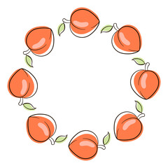 Peach fruit wreath in flat style isolated on a white background.