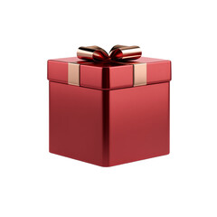 Shiny red gift box with metallic bow on top