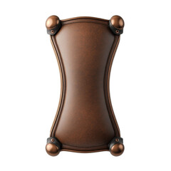 Elegant brown leather armrest with brass accents