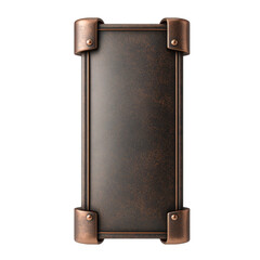 Antique leather and copper rectangle sign with rivets