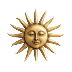 Golden sun with radiant beams and smiling face on black background