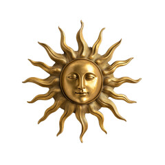 Golden sun artwork with radiant face and curved rays
