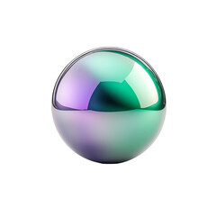 Iridescent spherical object with glossy metallic surface on black background