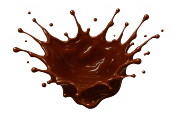 Chocolate liquid splash creating dynamic drops and waves, dark brown cocoa fluid motion, sweet dessert ingredient, transparent background