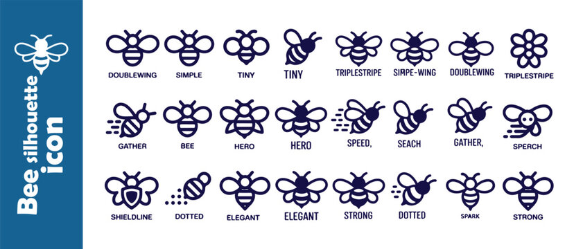 Bee silhouette icon set. collection of simple line elements. vector illustration in a flat design