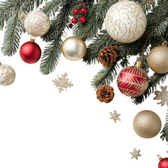 Exquisite ornaments, pinecones and shimmering embellishments adorning a lush evergreen branch