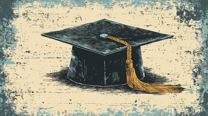 Graduation hat hand-drawn vintage engraving, detailed vector illustration, classic academic cap artwork, retro education concept, scholarly celebration design ideal 