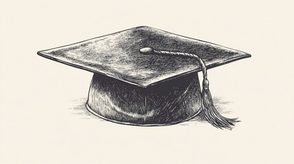 Graduation hat hand-drawn vintage engraving, detailed vector illustration, classic academic cap artwork, retro education concept, scholarly celebration design ideal 