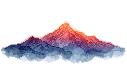 Watercolor mountain range with a red peak and blue foothills against a black background illustration on transparent background