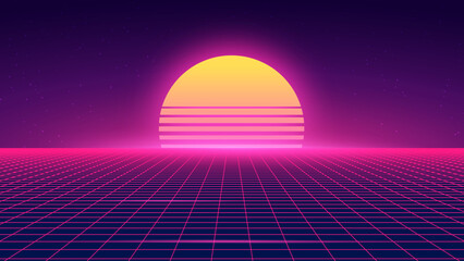 Retrowave, Synthwave 80's aesthetics videogame background