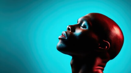 A serene close-up profile captures the contemplative expression of an individual against a vibrant background, conveying deep thoughts and emotional tranquility.