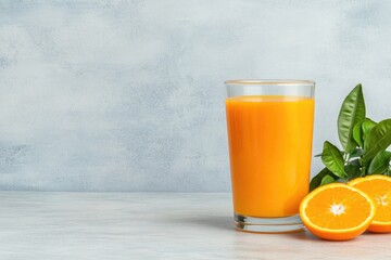 Fototapeta premium Freshly squeezed orange juice served in a tall glass