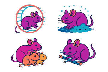Colorful illustrations of playful and resting mice in various poses showcasing their lively nature and companionship in a whimsical style