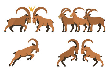 Goats engaging in playful competition and social interactions in a natural setting